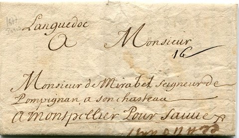 Lettre Taxée ​16 Sols De Paris À Montpellier 